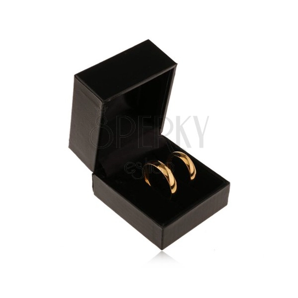 Pudełeczko na dwa pierścionki lub kolczyki, lśniąca skórzana powierzchnia czarnego koloru