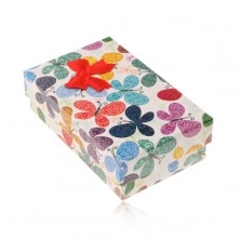 Kolorowe pudełeczko na zestaw lub łańcuszek, wzór motyli z ornamentami, kokardka