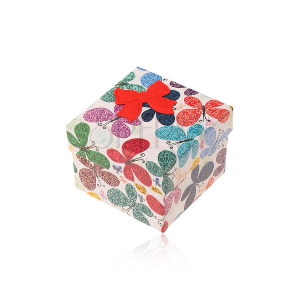 Upominkowe pudełeczko na pierścionek lub kolczyki, kolorowe motyle z ornamentami
