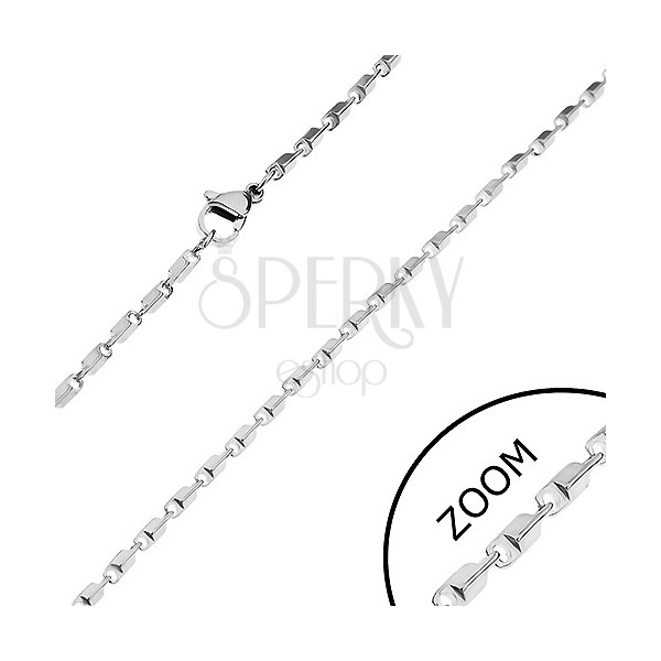 Stalowy łańcuszek w srebrnym odcieniu - lśniące ścięte prostokąty, 2 mm