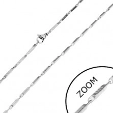 Stalowy łańcuszek w srebrnym odcieniu - wąskie prostokątne ogniwa z nacięciami, 3 mm
