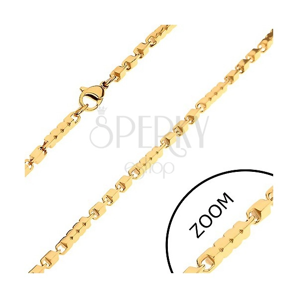 Łańcuszek ze stali chirurgicznej złotego koloru, długie i krótkie prostokątne ogniwa, 3 mm