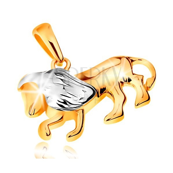 Dwukolorowa złota zawieszka 585 - symbol znaku zodiaku - LEW
