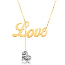 Naszyjnik ze złota 375 - napis Love, wiszące serduszko z białego złota na łańcuszku