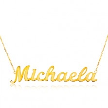 Naszyjnik z żółtego 585 złota - cienki łańcuszek, lśniąca zawieszka - imię Michaela
