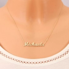 Naszyjnik z żółtego 585 złota - cienki łańcuszek, lśniąca zawieszka - imię Michaela