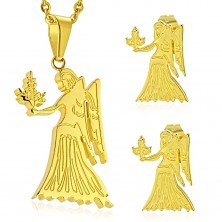 Zestaw ze stali chirurgicznej złotego koloru, zawieszka i kolczyki, znak zodiaku PANNA