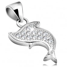 Zawieszka ze srebra 925, rodowana, skaczący delfin z bezbarwnymi cyrkoniami
