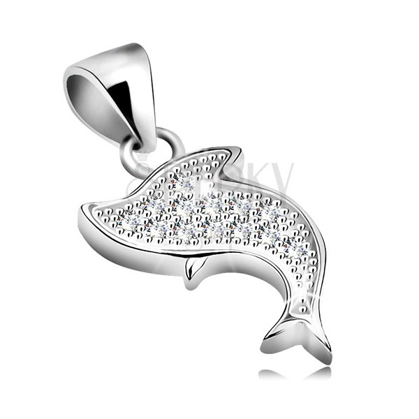 Zawieszka ze srebra 925, rodowana, skaczący delfin z bezbarwnymi cyrkoniami