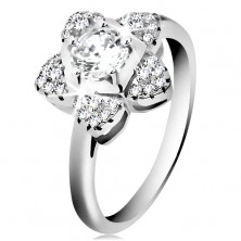 Zaręczynowy pierścionek, srebro 925, błyszczący cyrkoniowy kwiatek bezbarwnego koloru
