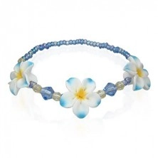 Koralikowa bransoletka Fimo z kwiatami, niebieska