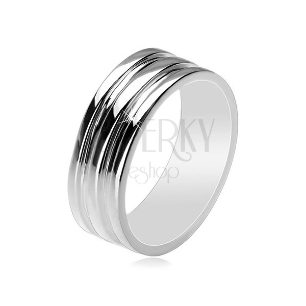 Srebrny 925 pierścionek - obrączka z dwoma wgłębionymi pasami, 8 mm