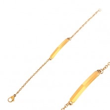 Stalowa bransoletka złotego koloru, płytka z lśniącymi i matowymi prostokątami