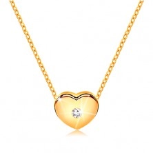 Brylantowy naszyjnik z żółtego 14K złota - serce z bezbarwnym diamentem, łańcuszek 