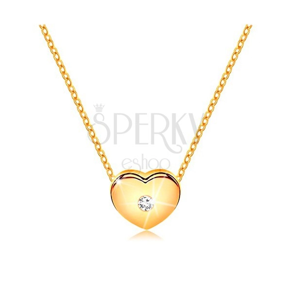 Brylantowy naszyjnik z żółtego 14K złota - serce z bezbarwnym diamentem, łańcuszek 