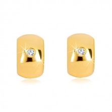 Kolczyki z żółtego 14K złota - świecący, bezbarwny diament na szerokim łuku