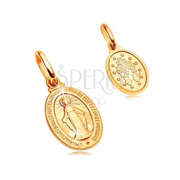 Zawieszka z żółtego 14K złota  - owalny medalik z symbolem Maryi Panny