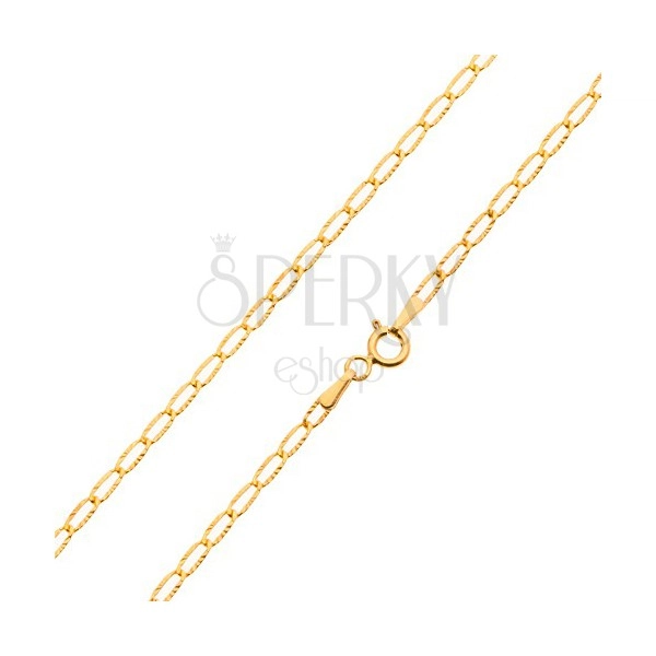 Złoty łańcuszek 585 - cienkie płaskie ogniwa, lśniące promieniste nacięcia, 550 mm