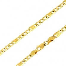 Złoty łańcuszek 585 - trzy owalne ogniwa, ogniwo z kluczem greckim, 500 mm
