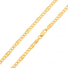 Złoty łańcuszek 585 - trzy owalne ogniwa, ogniwo z kluczem greckim, 550 mm