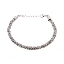 Stalowa bransoletka srebrnego koloru, wzór toczonej liny, karabińczyk