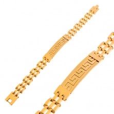 Bransoletka ze stali chirurgicznej złotego koloru, matowy znak z greckim kluczem