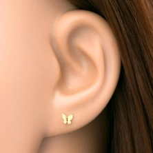 Złoty 585 piercing do ucha - mały płaski motyl z błyszczącą powierzchnią
