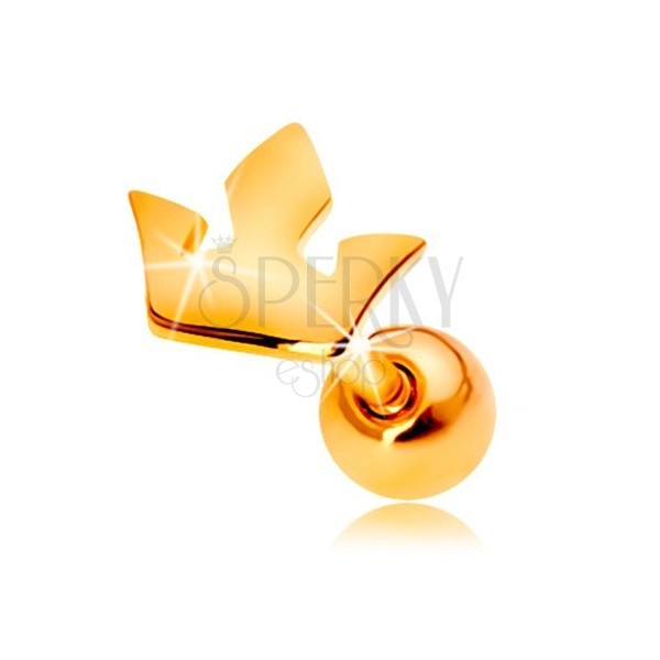 Piercing do ucha z żółtego 14K złota - mała trójdzielna korona