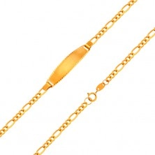Złota 18K bransoletka z matową płytką - łańcuszek z wzorem Figaro, 155 mm