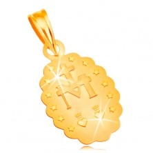Zawieszka z żółtego 14K złota - owalny medalik z Maryją Panną, dwustronny