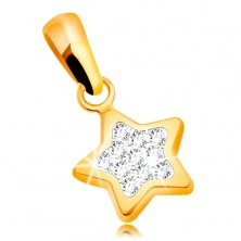 Zawieszka z żółtego złota 585 - błyszcząca pięcioramienna gwiazda, bezbarwne cyrkonie