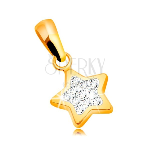 Zawieszka z żółtego złota 585 - błyszcząca pięcioramienna gwiazda, bezbarwne cyrkonie