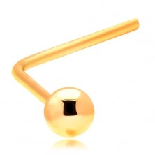 Złoty zagięty piercing do nosa 585 - mała lśniąca kuleczka