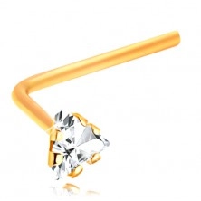 Złoty 14K piercing do nosa - zagięty - bezbarwny cyrkoniowy trójkąt