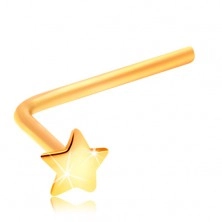 Piercing do nosa z żółtego 14K złota - mała gwiazdka, zagięty kształt