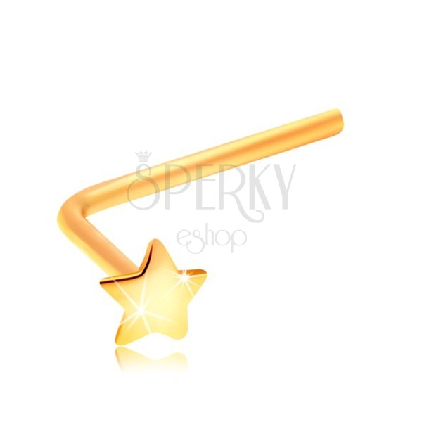 Piercing do nosa z żółtego 14K złota - mała gwiazdka, zagięty kształt