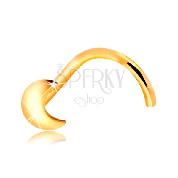 Piercing do nosa z żółtego złota 585 z sierpem księżyca, zagięty kształt