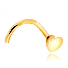 Złoty zagięty piercing do nosa 585 - lśniące płaskie serce