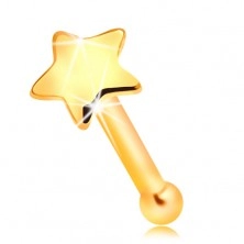 Złoty 585 piercing do nosa - mała lśniąca gwiazdka, prosty kształt