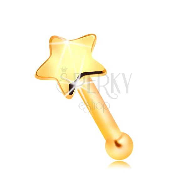 Złoty 585 piercing do nosa - mała lśniąca gwiazdka, prosty kształt