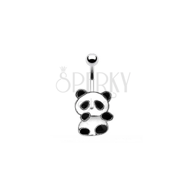 Stalowy piercing do pępka - panda z białą i czarną emalią