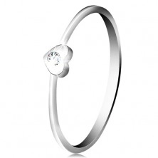 Diamentowy pierścionek z białego 14K złota - serce z bezbarwnym brylantem
