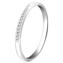 Brylantowy pierścionek z białego 14K złota - lśniąca linia małych bezbarwnych diamentów