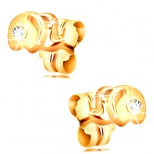 Złote 14K kolczyki sztyfty - mały słoń z bezbarwną cyrkonią