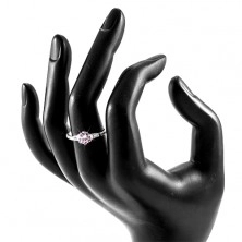 Zaręczynowy pierścionek, srebro 925, okrągła różowa cyrkonia, błyszczące ramiona