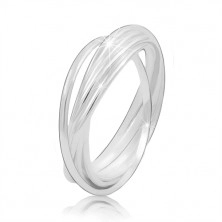 Srebrny pierścionek 925 - połączone ze sobą cienkie pierścienie, błyszcząca gładka powierzchnia