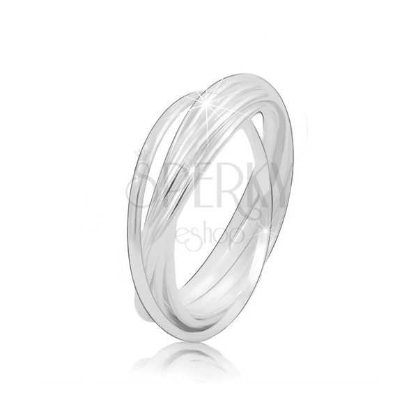 Srebrny pierścionek 925 - połączone ze sobą cienkie pierścienie, błyszcząca gładka powierzchnia