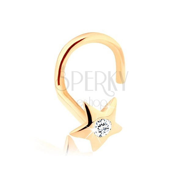 Diamentowy złoty piercing do nosa 585 - lśniąca gwiazda z brylantem