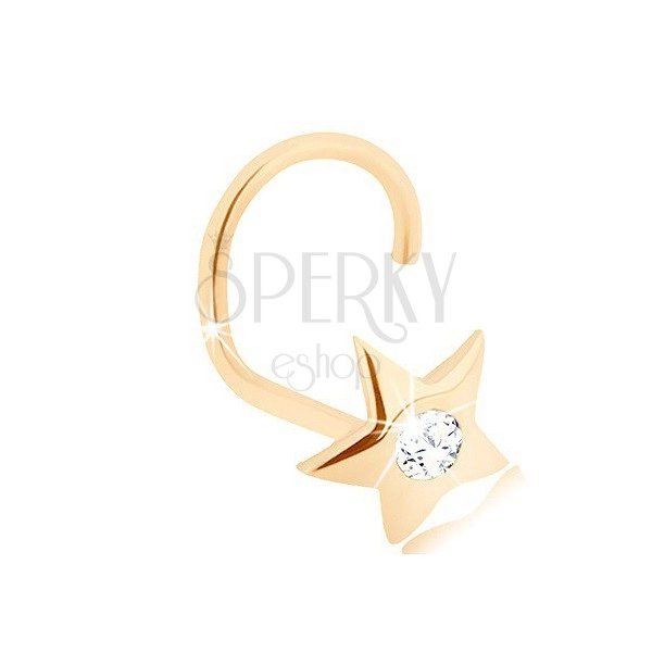 Złoty 14K piercing do nosa - lśniąca gwiazda z szlifowanym diamentem 