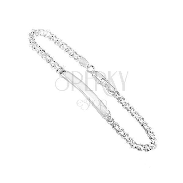 Srebrna 925 bransoletka z błyszczącą płytką - łańcuszek z eliptycznych oczek